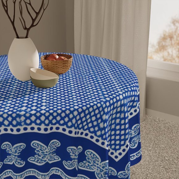Blue White Tablecloth | Floral table cloth | Rectangle Square or Round Fit gift - Picture 5 of 5